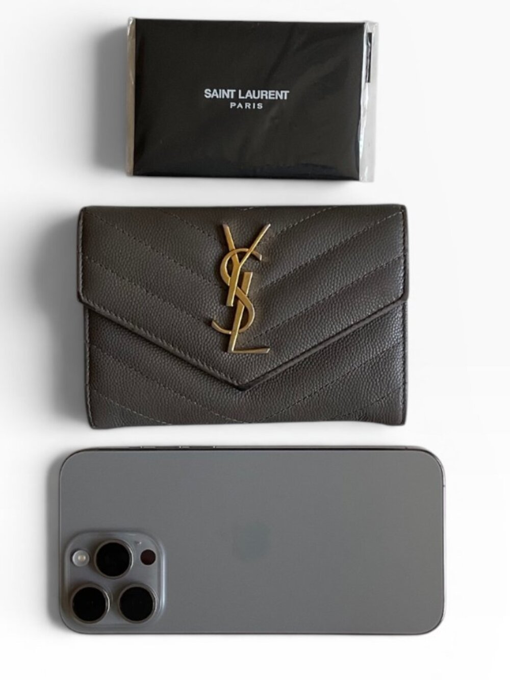 YSL Uptown Compact Wallet Grey Grained Leather - Picture 7 of 13
